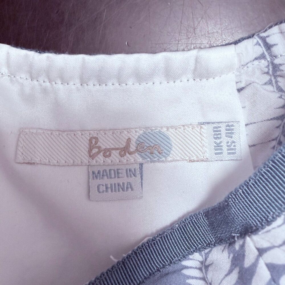 Boden Dress Size 4 botanical print Blue Cream Lined Cap Sleeve Missing Belt - Picture 5 of 14